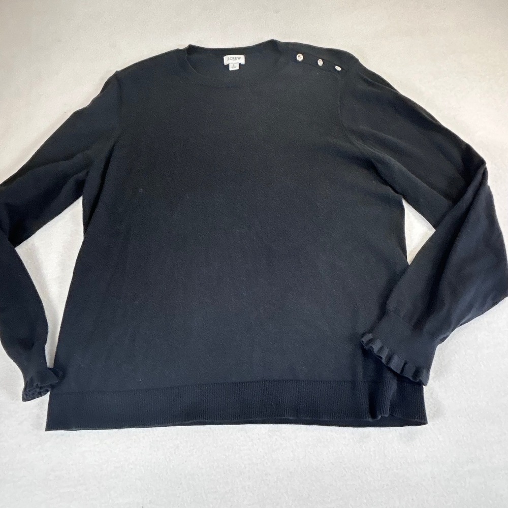 J.Crew Womens Black Rhinestone Shoulder Button Ruffle Cuff Sweater Large 01741